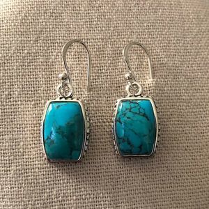BARSE Turquoise Sterling Silver Rope Braid Framed Drop Earrings